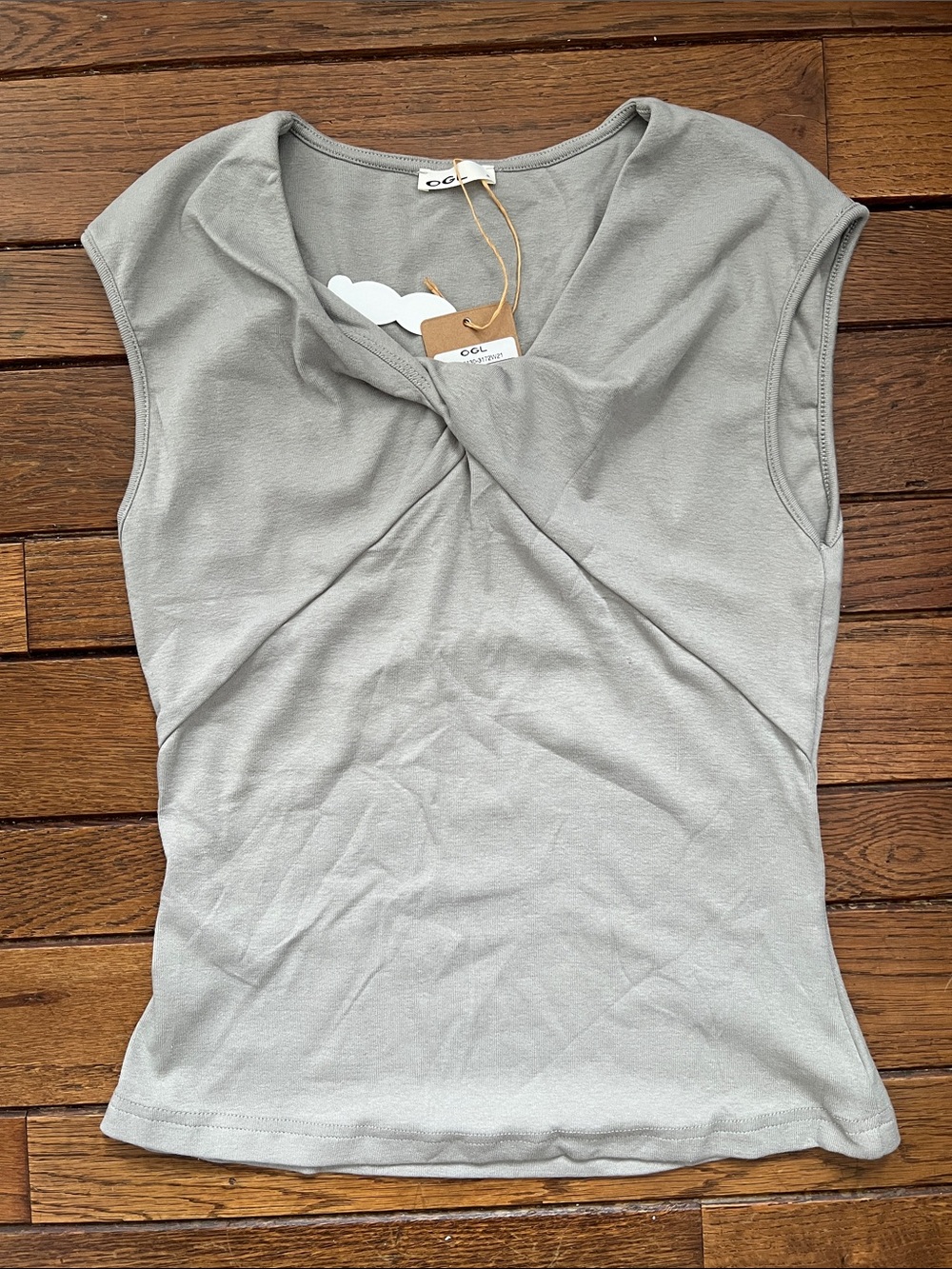 OGL Sage Grey Cotton Twist-Front Tank Blouse Size Small NWT